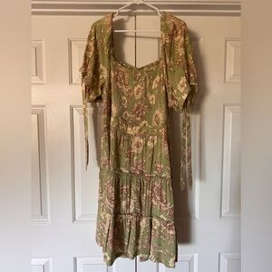 Agua Bendita Green Puff Sleeve Midi Sundress